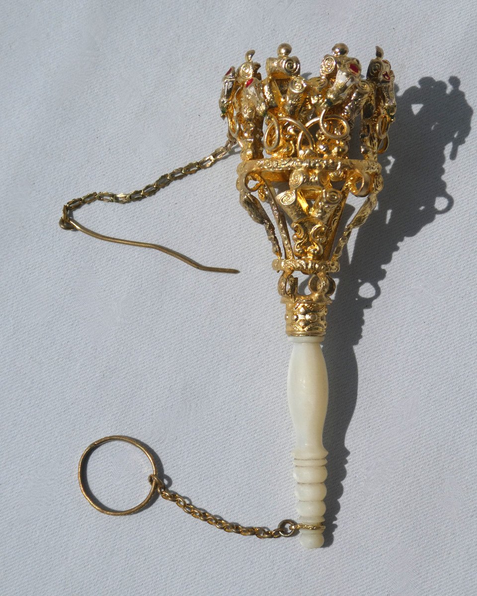 Napoleon III Ball Bouquet Holder, Enameled Pomponne Mother-of-pearl Handle, Nineteenth Nancy Jewel-photo-3