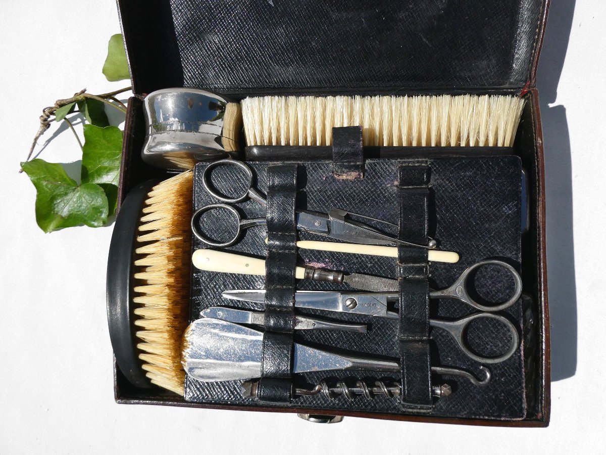 Necessary Travel Toiletry Bag, Signed Paul Sormani Paris, Vanity Nineteenth Travel Box-photo-4