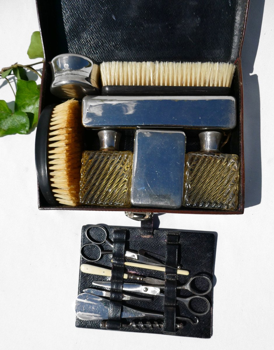 Necessary Travel Toiletry Bag, Signed Paul Sormani Paris, Vanity Nineteenth Travel Box-photo-5