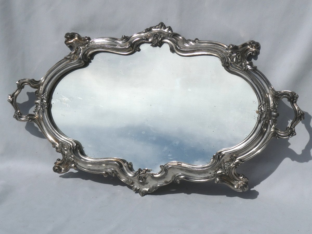 Tray With Mirror Bottom / Center Table, Napoleon III Period Silver Bronze, Nineteenth Path