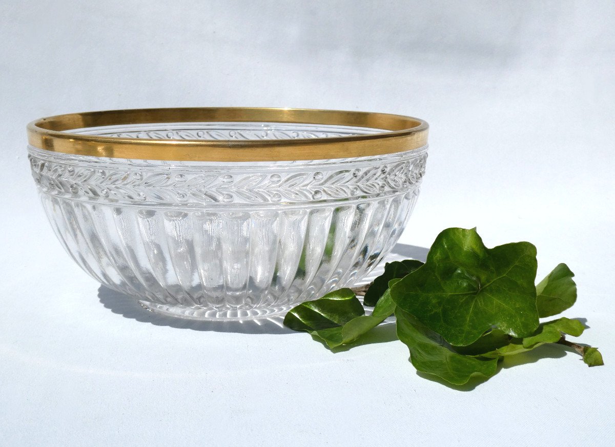 Saint Louis Crystal Salad Bowl, Neo Empire Decor With Laurels, Circa 1900, Cut
