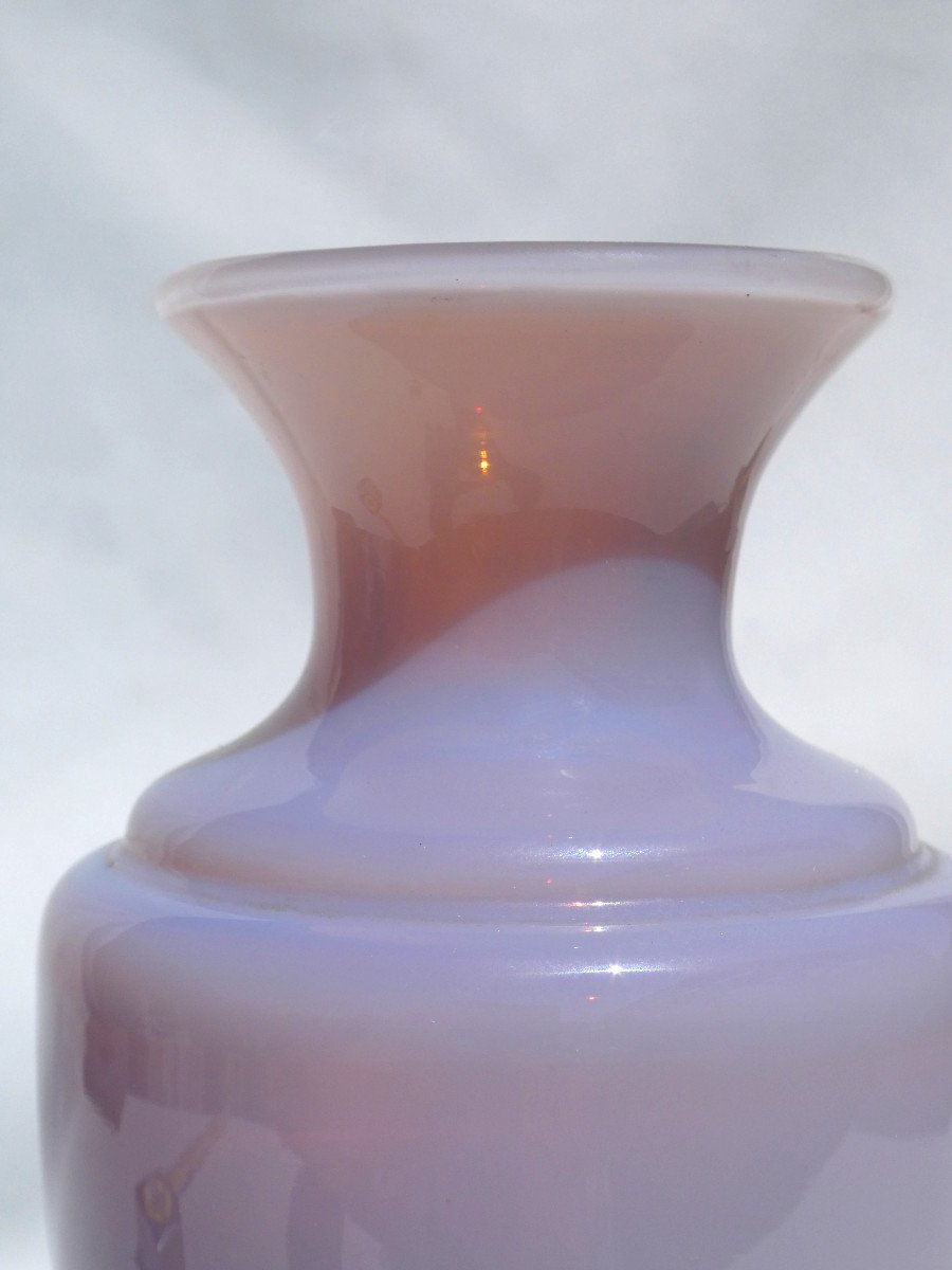 Vase Balustre En Opaline De Cristal Couleur Mauve Agate , Signé Sevres , Style Charles X-photo-3