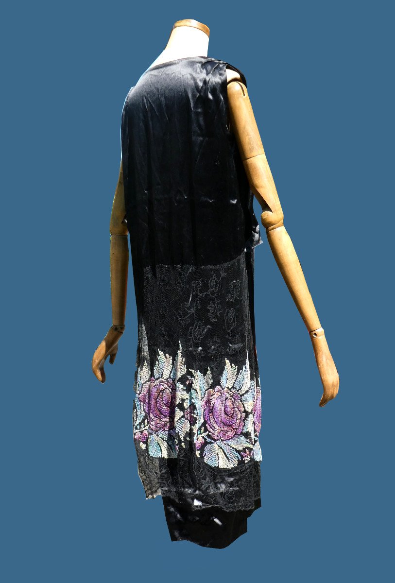1920 Evening Dress, Glass Bead Embroidery, Luneville, Art Deco Style Roaring Twenties Ch-photo-3