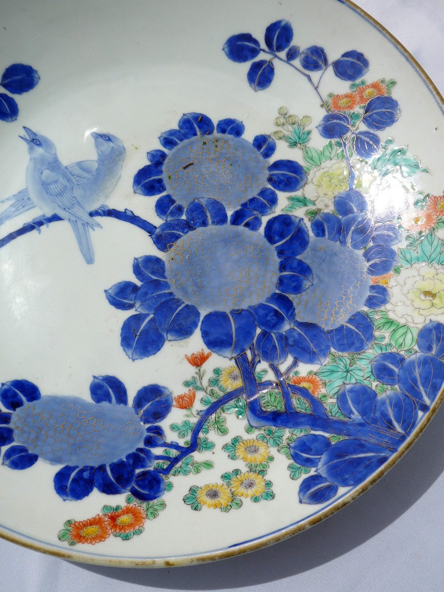 Grand Plat Japonais En Porcelaine Style Chine , Decor d'Oiseaux & Vegetaux époque XIXe , Art d'-photo-4