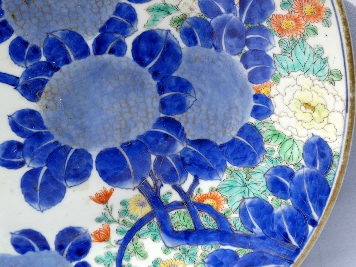 Grand Plat Japonais En Porcelaine Style Chine , Decor d'Oiseaux & Vegetaux époque XIXe , Art d'-photo-1