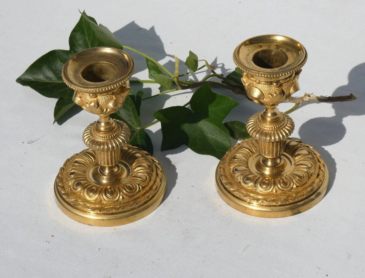 Pair Of Candlesticks In Gilt Bronze, Napoleon III Period, Nineteenth Table End Candlesticks-photo-3