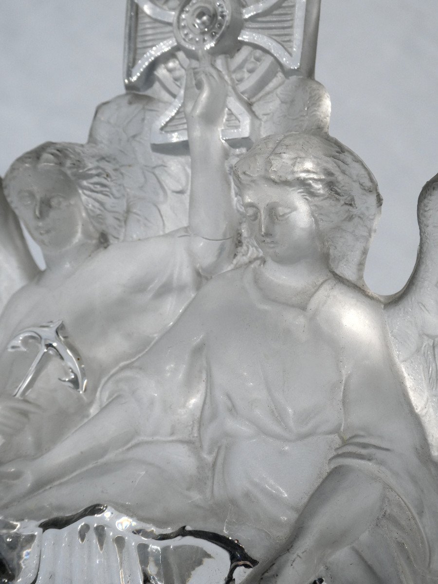 Baccarat Crystal Wall Benitier, Polished Depoli, Two Angels, Napoleon Style Sailor Anchor-photo-1