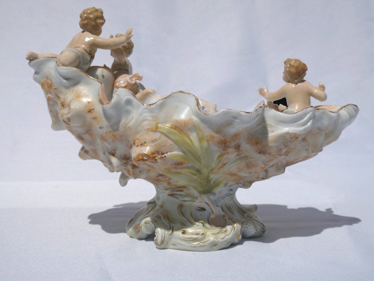 Groupe En Porcelaine Allemande , Coupe à Décor d'Angelots , Napoléon III XIXe Anges-photo-6