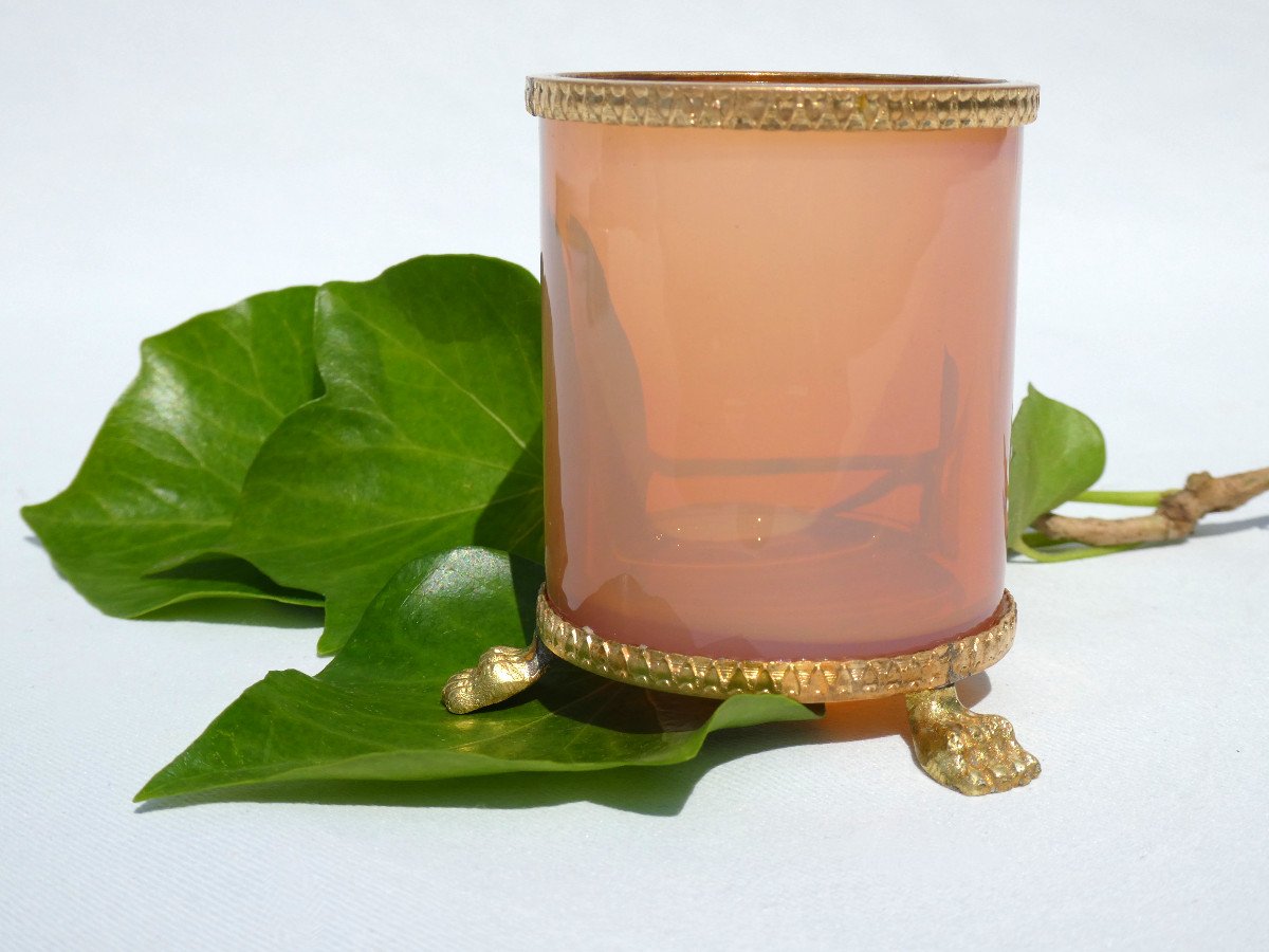 Vide Poche En Opaline Gorge De Pigeon , &eacute;poque Charles X Bronze Dor&eacute; , Vase Miniature XIXe -photo-3