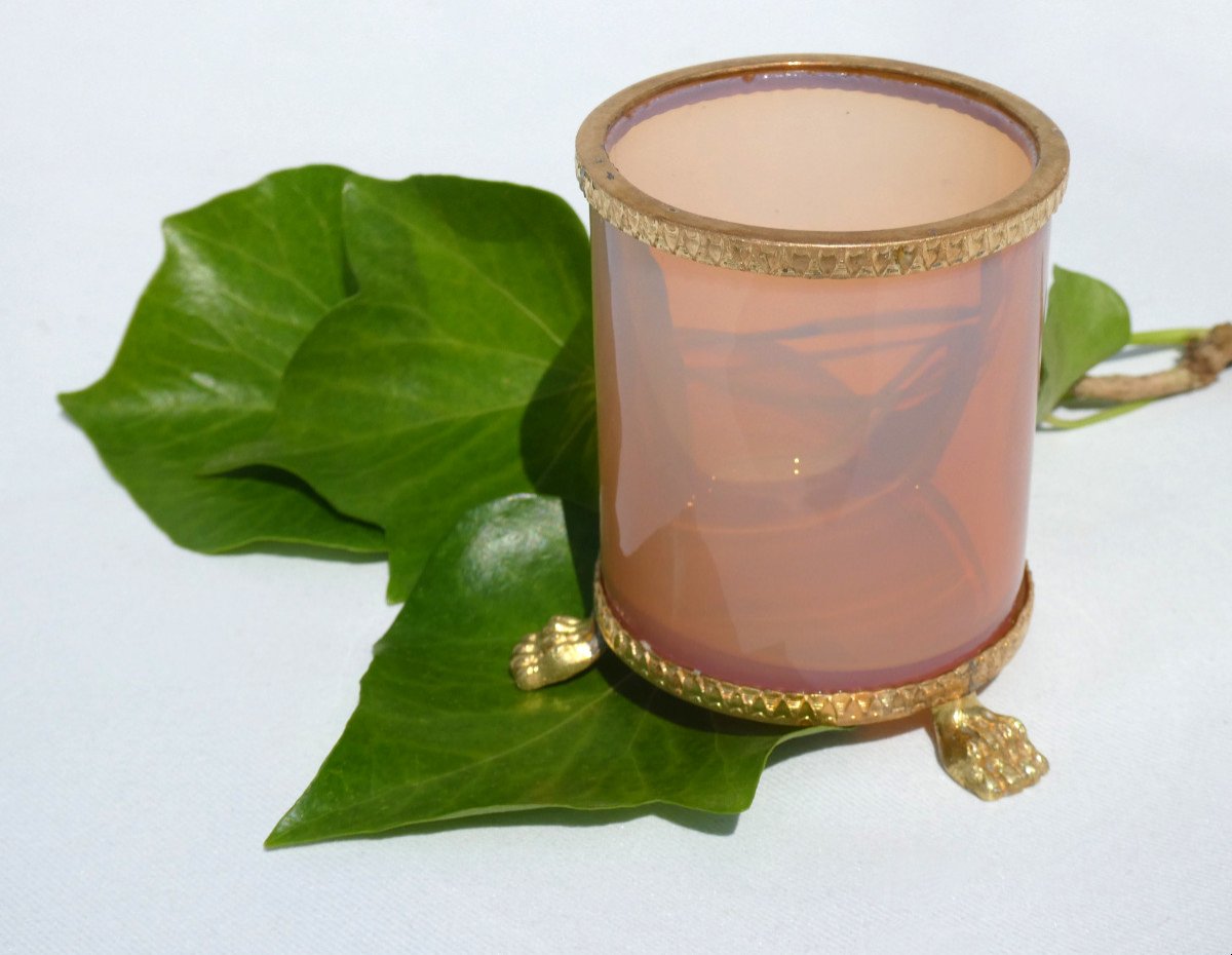 Vide Poche En Opaline Gorge De Pigeon , &eacute;poque Charles X Bronze Dor&eacute; , Vase Miniature XIXe -photo-4