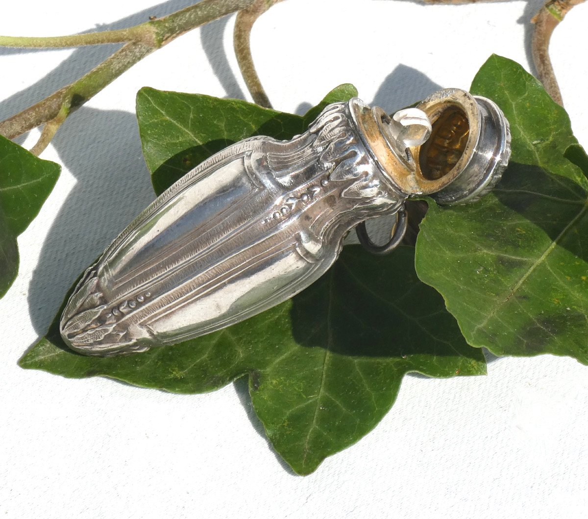 Flacon De Sels / Parfum En Argent Massif Et Vermeil , époque Napoléon III XIXe -photo-3