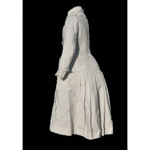 Girl's Bustle Dress Circa 1878, Princess Line, Ottoman White Cotton Nineteenth Napoleon III Costume Child Doll