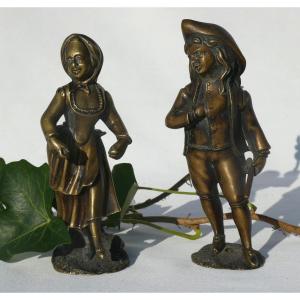 Pair Of Bronze Subjects Napoleon III, Couple Of Gallant Flute Player Eighteenth Style