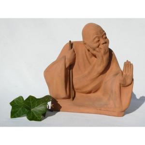 Terracotta Group, Gaston Hauchecorne, Asia China, Le Sage Au Baton 1920, Ar Sculpture