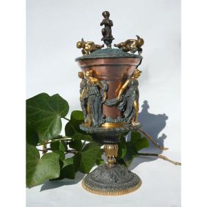 Drageoir / Brule Parfum époque Napoléon III Style Grand Tour , Bronze à l'Antique XIXe , Coupe Montée , Décor de vestales