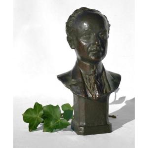 Sculpture En Bronze 1900 , Buste d'Elegant , Homme En Costume , Dandy , Signé Wanlunuit