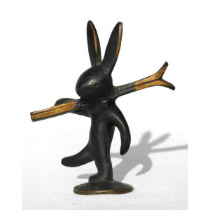 Humorous Sculpture By Walter Bosse For Herta Baller 1950 Rabbit On Skis Animal Subject