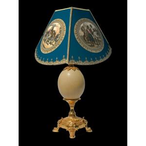 Large Table Lamp, Gilt Bronze & Ostrich Egg Maison Charles Style Louis XV Design 1970