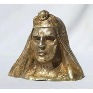 Buste Orientalise En Bronze Doré , Jeune Homme Egyptien XIXe 