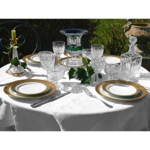 Large Table Service In Limoges Porcelain, Large Gold Edge Double Patina, Salmon & Cie