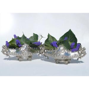 Pair Of Table Jardiniere In Silver Metal, Renaissance Style / Napoleon III Nineteenth