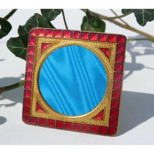 Photo Frame In Brass & Enamels, 1900 Period, Nineteenth Enamel Frame