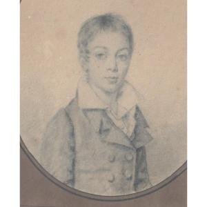 Portrait Of Young Boy 1820 Dandy Style Leopold Boilly Nineteenth, Charcoal, Golden Wood Frame