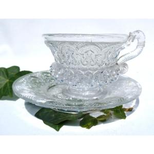 Lunch Cup & Saucer In Le Creusot Crystal, 1820, Medicis Decor, Neo Gothic, Tea