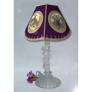 Lampe De Table / Bougeoir En Cristal De Baccarat , Poli / Depoli , Angelot , Putto 1900