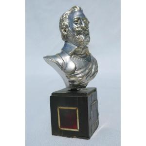 Bust In Silver Bronze Of King Henry Iv, Base In Blackened Wood & Tortoiseshell, 19th Century, Souvenir Royalist