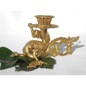 Hand Candlestick In Gilt Bronze, Louis Philippe Period Decor By Triton, Naked Man Nineteenth Sirene