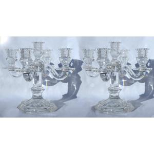 Pair Of Baccarat Cut Crystal Candelabra / Candlesticks, Art Deco, 1930 Candlesticks