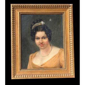 Portrait Of Young Woman With Comb, Empire Period, Oil On Canvas Signed Louis Adam 1809