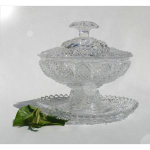 Drageoir / Confiturier In Crystal From Le Creusot / Vonêche / Baccarat 19th Century, Charles X Style 1820