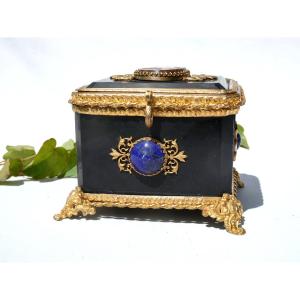 Napoleon III Period Jewelry Box, Marble, Aventurine, 19th Century Hard Stones, Case, Box