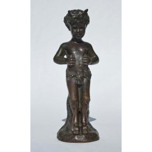 Faun Child In Bronze, Napoleon III Period, Signed Clodion, 19th Century Mythology