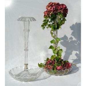 Paire De Tulipiere Serviteurs Muets En Cristal , Centre De Table , Blason Couronne Comtale XIXe