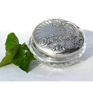 Large Baccarat Cut Crystal Bonbonniere, Solid Silver Lid, 1900 19th Century Style