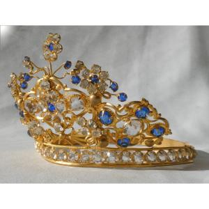 Large Crown Of Church Virgin Napoleon III Period, Rhinestone Religious Statue, 19th Century Jewel