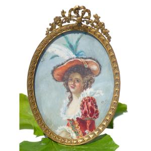 Large Royalist Miniature, Portrait Louise Elisabeth Of France Daughter Of King Louis XV Nineteenth