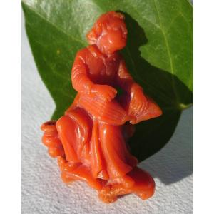 Red Coral Sculpture, Saint John Gospel, 18th Century Period, Religious Object