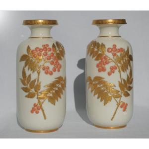 Paire De Vases En Opaline De Baccarat , époque 1880 , Style Japonisant , Bambou & Insectes Dorure XIXe 