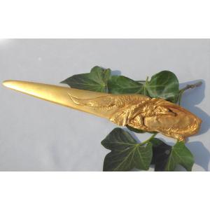 Large Paper Opener In Gilt Bronze Art Nouveau Period, Imperial Eagle, Signed Albert Marionnet