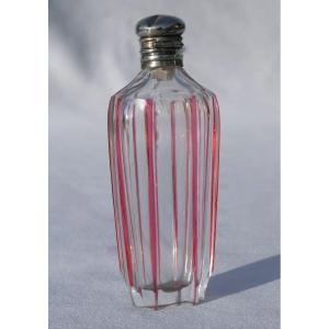 Flacon De Sels / Parfum En Cristal De Saint Louis & Argent Epoque Napoleon III XIXe Rouge