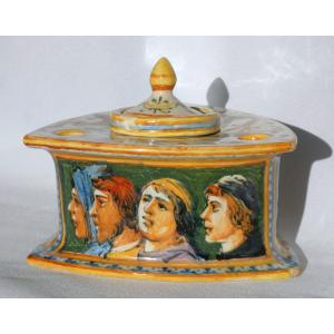 Inkwell In Bologna Earthenware Period Late 19th Century, Angelo Minghetti, Pre Raphaelite Decor