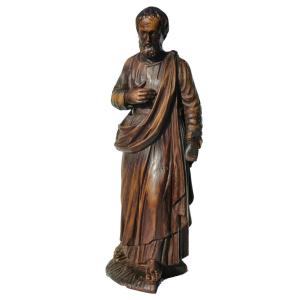 Religious Sculpture In Oak, Saint Joseph Period Late 19th Century, Carved Wood 