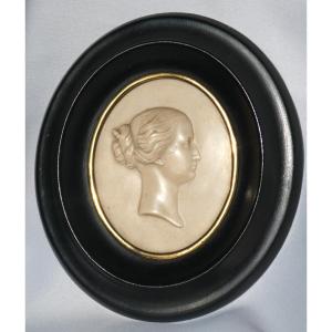 Profile Of Empress Eugenie Napoleon III Period, Limestone Stone, Blackened Frame 19th