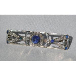 Brooch In White Gold, Sapphires And Brilliants, Art Deco Style, Sapphire Jewel 1930