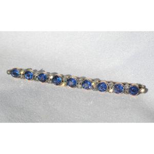 Barrette Brooch Period 1920, Art Deco Style, Sapphires, Diamonds And White Gold, French Jewel