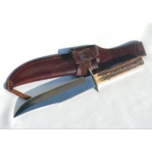 Couteau De Chasse Type Bowie , Lame Solinghen  , Marque Hubertus , Manche Corne